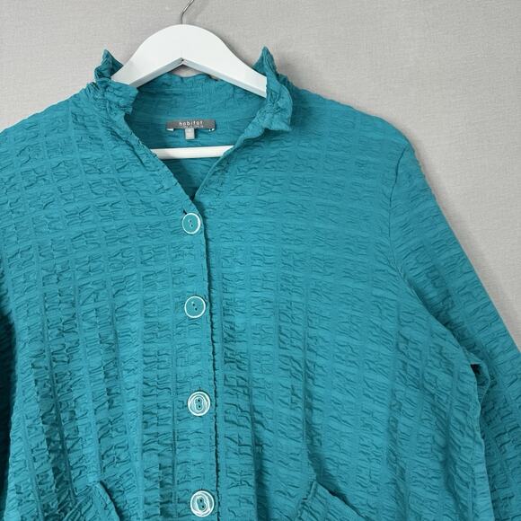 Habitat Womens Top Medium Blue Gauze Ruffle Collar Shirt Funky Lagenlook Artsy - Picture 2 of 12